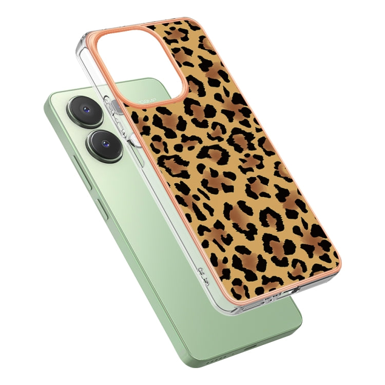 For Xiaomi Redmi Note 13 4G Global Electroplating Marble Dual-side IMD Phone Case(Leopard Print) - Note 13 Cases by buy2fix | Online Shopping UK | buy2fix