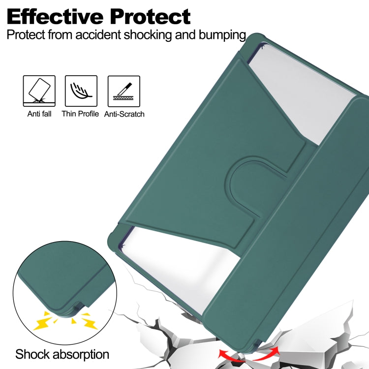 For Samsung Galaxy Tab S9+ 360 Rotation Transparent Smart Leather Case(Dark Green) - Galaxy Tab S9+ Cases by buy2fix | Online Shopping UK | buy2fix