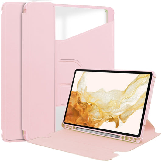 For Samsung Galaxy Tab S9+ 360 Rotation Transparent Smart Leather Case(Pink) - Galaxy Tab S9+ Cases by buy2fix | Online Shopping UK | buy2fix