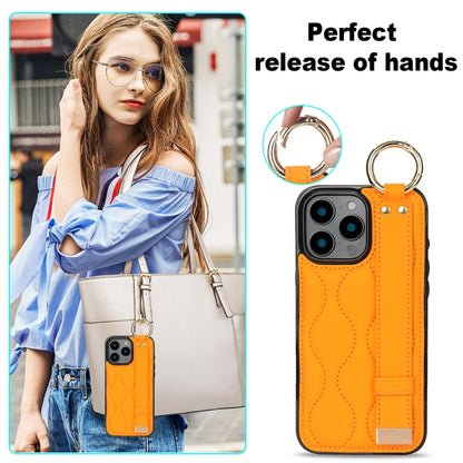 For iPhone 16 Pro Max Non-slip Full Coverage Ring PU Phone Case with Wristband(Orange) - iPhone 16 Pro Max Cases by buy2fix | Online Shopping UK | buy2fix