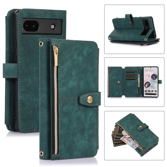 For Google Pixel 6a Dream 9-Card Wallet Zipper Bag Leather Phone Case(Green) - Google Cases by buy2fix | Online Shopping UK | buy2fix