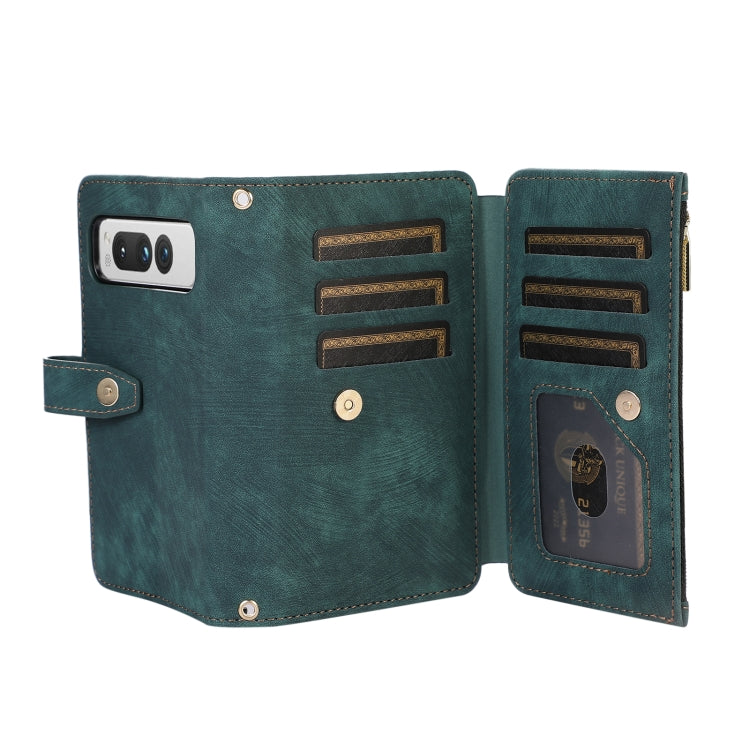 For Google Pixel Fold Dream 9-Card Wallet Zipper Bag Leather Phone Case(Green) - Google Cases by buy2fix | Online Shopping UK | buy2fix