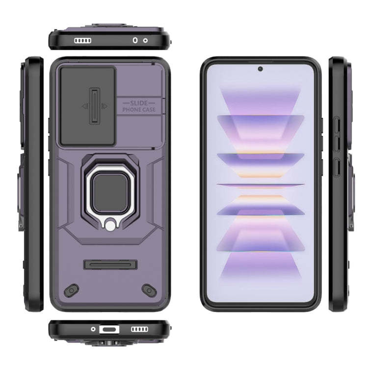 For Xiaomi Redmi K60 5G Sliding Camshield TPU + PC Shockproof Phone Case with Holder(Purple) - Xiaomi Cases by buy2fix | Online Shopping UK | buy2fix