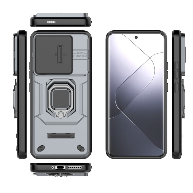 For Xiaomi 14 Pro 5G Sliding Camshield TPU + PC Shockproof Phone Case with Holder(Grey) - 14 Pro Cases by buy2fix | Online Shopping UK | buy2fix