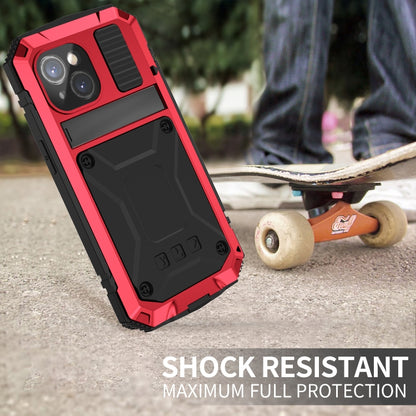 For iPhone 15 Plus R-JUST Shockproof Life Waterproof Dust-proof Metal + Silicone Phone Case with Holder(Red) - iPhone 15 Plus Cases by R-JUST | Online Shopping UK | buy2fix