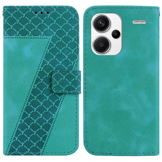 For Xiaomi Redmi Note 13 Pro+ 5G 7-shaped Embossed Leather Phone Case(Green) - Note 13 Pro+ Cases by buy2fix | Online Shopping UK | buy2fix