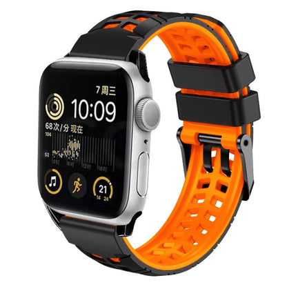 For Apple Watch Series 8 45mm Twill Dual-row Buckle Silicone Watch Band(Black Orange) - Watch Bands by buy2fix | Online Shopping UK | buy2fix