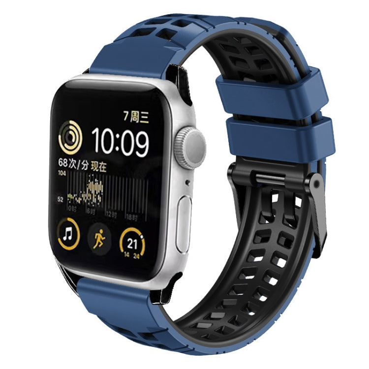 For Apple Watch SE 2022 44mm Twill Dual-row Buckle Silicone Watch Band(Midnight Blue Black) - Watch Bands by buy2fix | Online Shopping UK | buy2fix