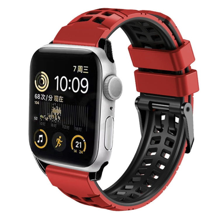 For Apple Watch Series 7 45mm Twill Dual-row Buckle Silicone Watch Band(Red Black) - Watch Bands by buy2fix | Online Shopping UK | buy2fix