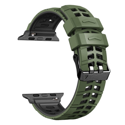 For Apple Watch Series 7 45mm Twill Dual-row Buckle Silicone Watch Band(Army Green Black) - Watch Bands by buy2fix | Online Shopping UK | buy2fix