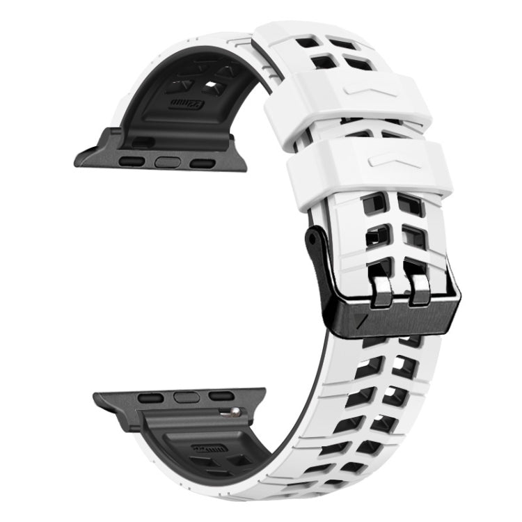 For Apple Watch Series 6 44mm Twill Dual-row Buckle Silicone Watch Band(White Black) - Watch Bands by buy2fix | Online Shopping UK | buy2fix