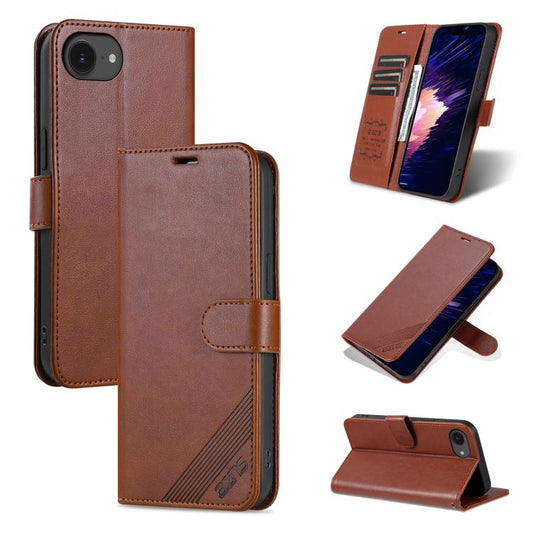 For iPhone 16e AZNS Sheepskin Texture Flip Leather Phone Case(Brown) - iPhone 16e Cases by AZNS | Online Shopping UK | buy2fix