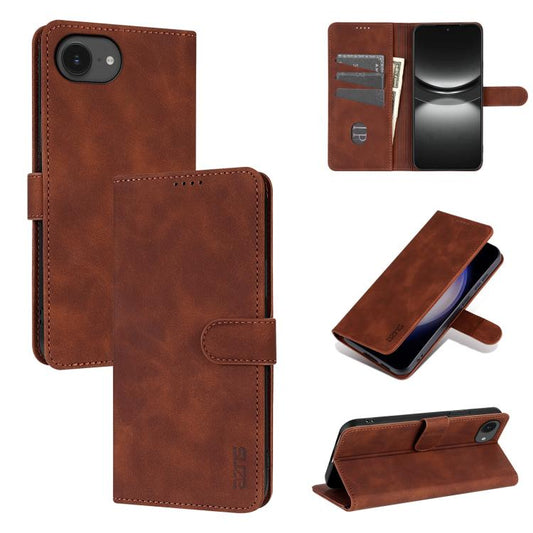 For iPhone 16e AZNS Skin Feel Calf Texture Flip Leather Phone Case(Brown) - iPhone 16e Cases by AZNS | Online Shopping UK | buy2fix