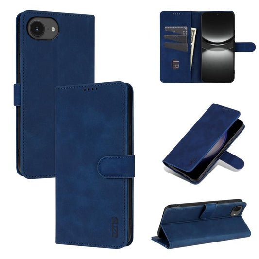 For iPhone 16e AZNS Skin Feel Calf Texture Flip Leather Phone Case(Blue) - iPhone 16e Cases by AZNS | Online Shopping UK | buy2fix