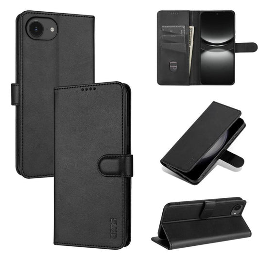 For iPhone 16e AZNS Skin Feel Calf Texture Flip Leather Phone Case(Black) - iPhone 16e Cases by AZNS | Online Shopping UK | buy2fix