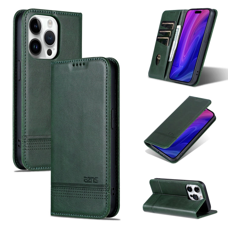 For iPhone 16 Pro AZNS Magnetic Calf Texture Flip Leather Phone Case(Dark Green) - iPhone 16 Pro Cases by AZNS | Online Shopping UK | buy2fix