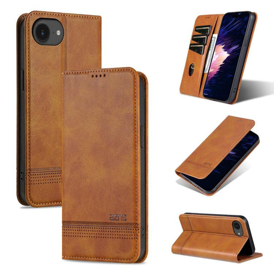 For iPhone 16e AZNS Magnetic Calf Texture Flip Leather Phone Case(Light Brown) - iPhone 16e Cases by AZNS | Online Shopping UK | buy2fix