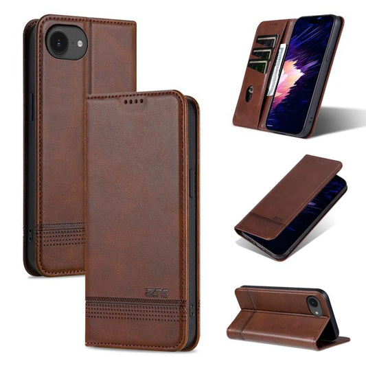 For iPhone 16e AZNS Magnetic Calf Texture Flip Leather Phone Case(Dark Brown) - iPhone 16e Cases by AZNS | Online Shopping UK | buy2fix