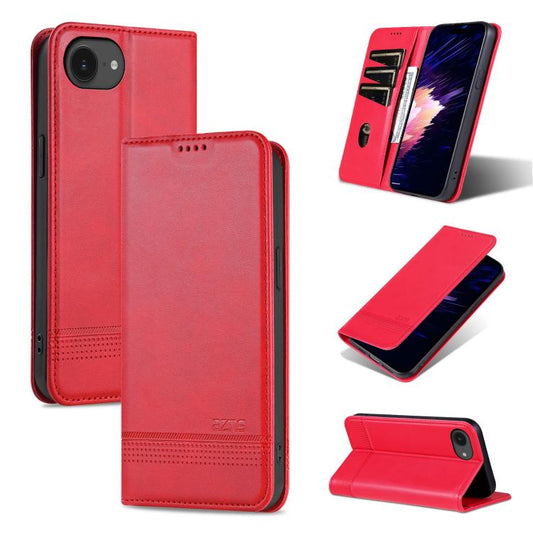 For iPhone 16e AZNS Magnetic Calf Texture Flip Leather Phone Case(Red) - iPhone 16e Cases by AZNS | Online Shopping UK | buy2fix