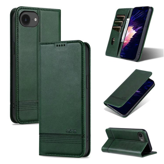 For iPhone 16e AZNS Magnetic Calf Texture Flip Leather Phone Case(Dark Green) - iPhone 16e Cases by AZNS | Online Shopping UK | buy2fix