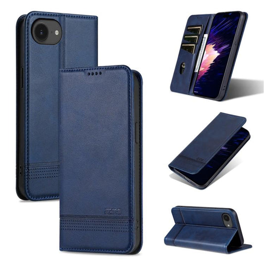 For iPhone 16e AZNS Magnetic Calf Texture Flip Leather Phone Case(Dark Blue) - iPhone 16e Cases by AZNS | Online Shopping UK | buy2fix