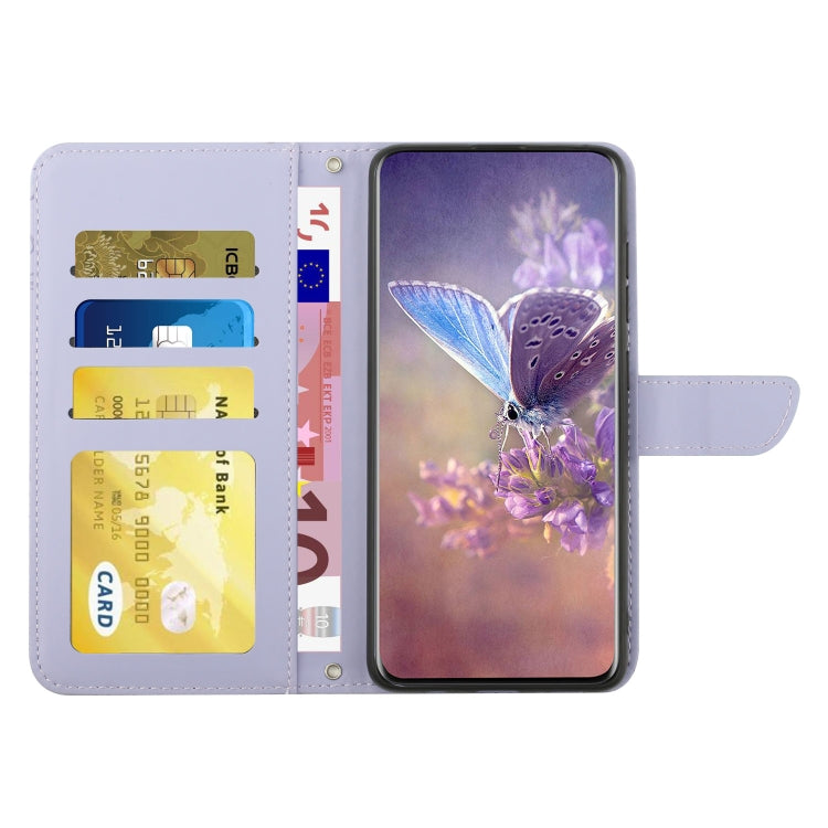 For Motorola Moto G54 HT03 Skin Feel Butterfly Embossed Flip Leather Phone Case(Purple) - Motorola Cases by buy2fix | Online Shopping UK | buy2fix