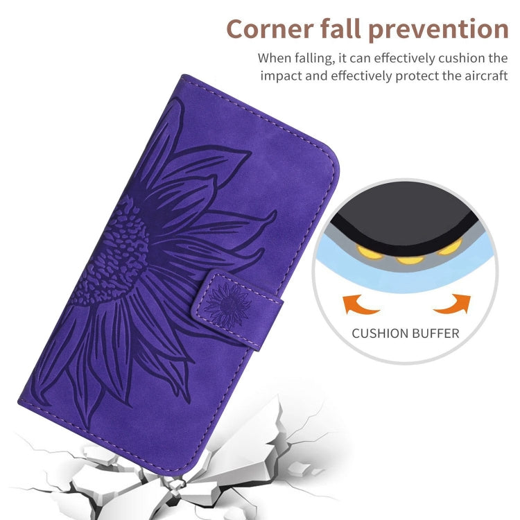 For Motorola Edge 40 Neo HT04 Skin Feel Sun Flower Embossed Flip Leather Phone Case with Lanyard(Dark Purple) - Motorola Cases by buy2fix | Online Shopping UK | buy2fix