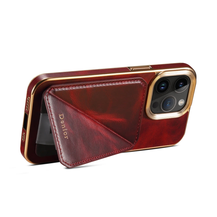 For iPhone 15 Pro Max Denior Oil Wax Leather Electroplating Card Slot Holder Phone Case(Red) - iPhone 15 Pro Max Cases by Denior | Online Shopping UK | buy2fix