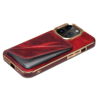 For iPhone 15 Pro Max Denior Oil Wax Leather Electroplating Card Slot Holder Phone Case(Red) - iPhone 15 Pro Max Cases by Denior | Online Shopping UK | buy2fix