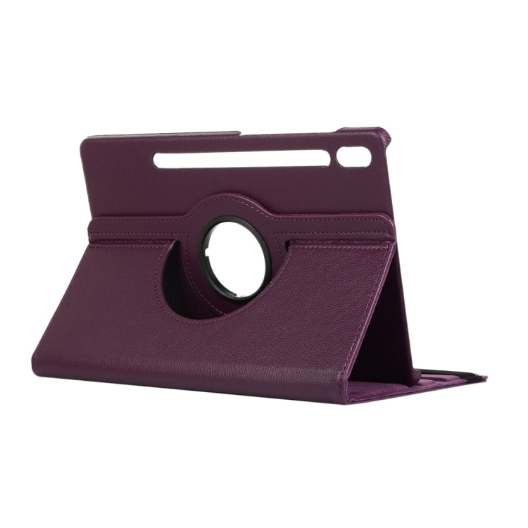 For Samsung Galaxy Tab S9+ 360 Degrees Rotation Holder Litchi Texture Leather Tablet Case(Purple) - Galaxy Tab S9+ Cases by buy2fix | Online Shopping UK | buy2fix