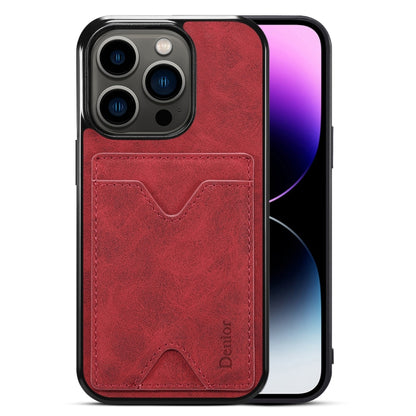 For iPhone 15 Pro Max Denior PU Back Cover Card Slot Holder Phone Case(Red) - iPhone 15 Pro Max Cases by Denior | Online Shopping UK | buy2fix