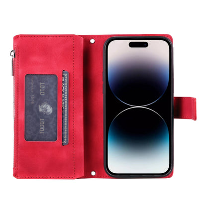 For iPhone 16 Plus Multi-Card Totem Zipper Leather Phone Case(Red) - iPhone 16 Plus Cases by buy2fix | Online Shopping UK | buy2fix