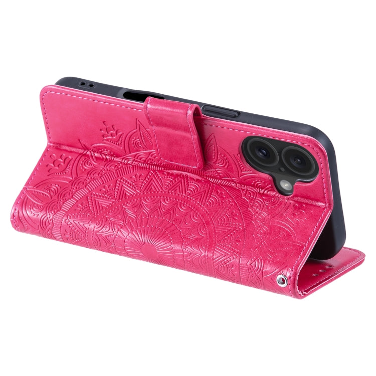 For iPhone 16 Plus Totem Flower Embossed Leather Phone Case(Red) - iPhone 16 Plus Cases by buy2fix | Online Shopping UK | buy2fix