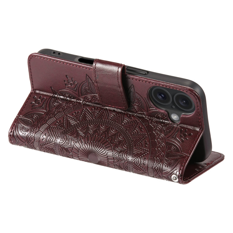 For iPhone 16 Plus Totem Flower Embossed Leather Phone Case(Brown) - iPhone 16 Plus Cases by buy2fix | Online Shopping UK | buy2fix