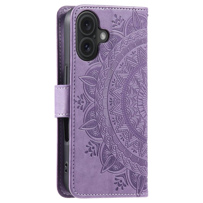 For iPhone 16 Plus Totem Flower Embossed Leather Phone Case(Purple) - iPhone 16 Plus Cases by buy2fix | Online Shopping UK | buy2fix