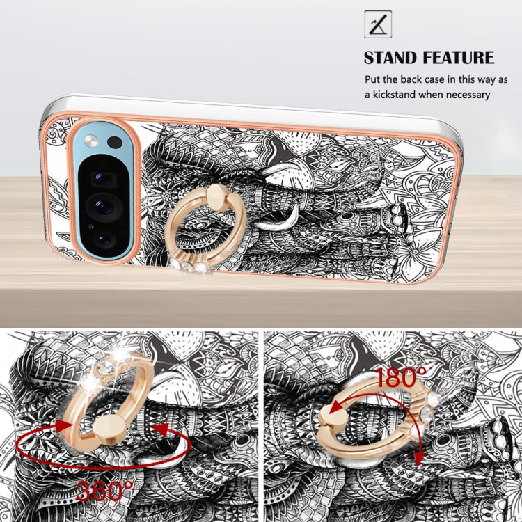 For Google Pixel 9 / 9 Pro Electroplating Dual-side IMD Phone Case with Ring Holder(Totem Elephant) - Google Cases by buy2fix | Online Shopping UK | buy2fix