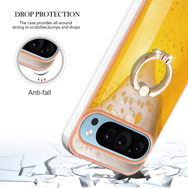 For Google Pixel 9 / 9 Pro Electroplating Dual-side IMD Phone Case with Ring Holder(Draft Beer) - Google Cases by buy2fix | Online Shopping UK | buy2fix