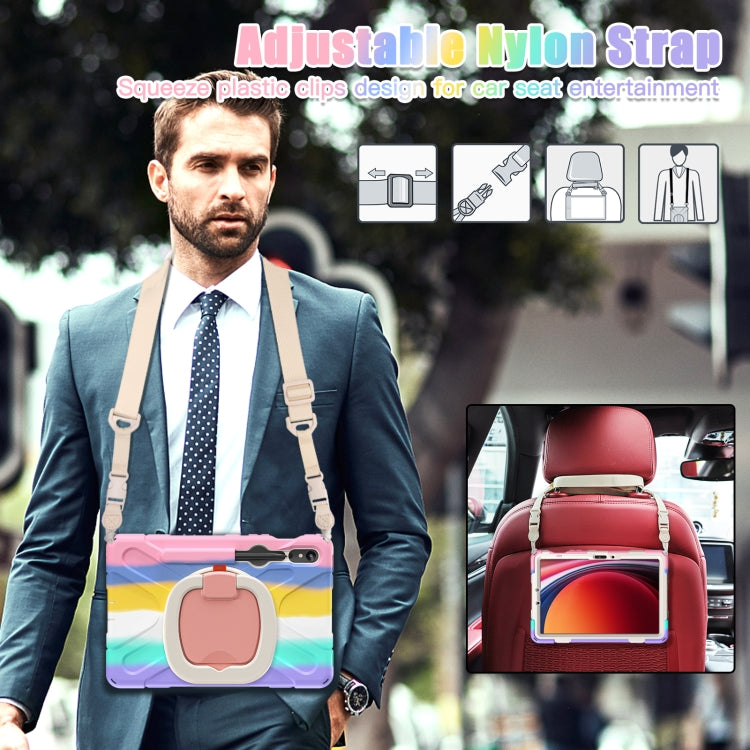 For Samsung Galaxy Tab S9 / S8 / S7 Silicone Hybrid PC Tablet Case with Holder & Shoulder Strap(Colorful Pink) - Other Galaxy Tab PC by buy2fix | Online Shopping UK | buy2fix