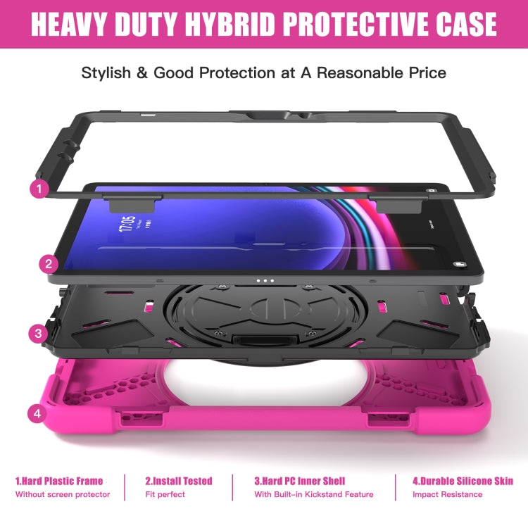 For Samsung Galaxy Tab S9 / S8 / S7 Rotary Handle Grab TPU + PC Tablet Case(Rose Red) - Galaxy Tab S9 Cases by buy2fix | Online Shopping UK | buy2fix