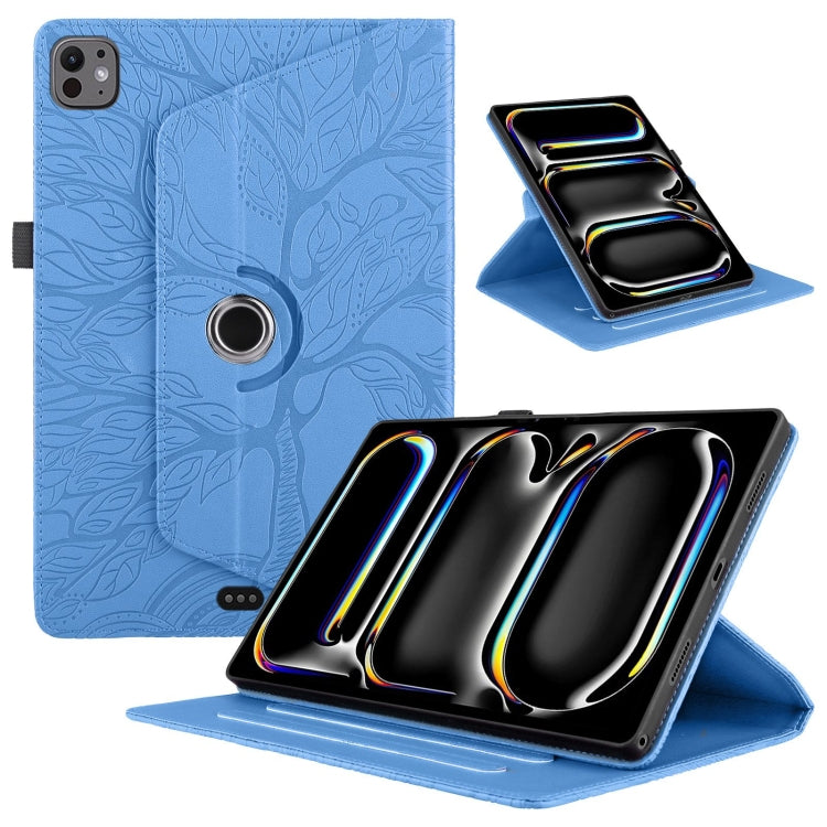 For iPad Pro 11 2024 Tree Life Embossed Rotation Leather Smart Tablet Case(Blue) - iPad Pro 11 2024 Cases by buy2fix | Online Shopping UK | buy2fix