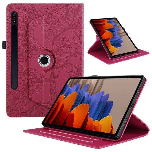 For Samsung Galaxy Tab S9 / S7 / S8 Tree Life Embossed Rotation Leather Tablet Case(Red) - Galaxy Tab S9 Cases by buy2fix | Online Shopping UK | buy2fix