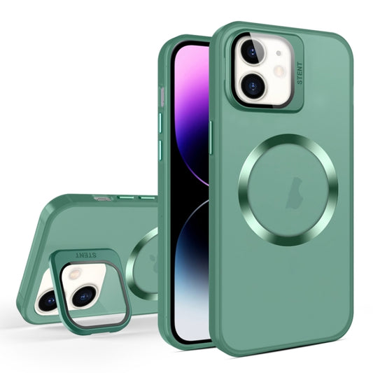 For iPhone 11 Skin Feel CD Texture MagSafe Lens Holder Phone Case(Green) - iPhone 11 Cases by buy2fix | Online Shopping UK | buy2fix