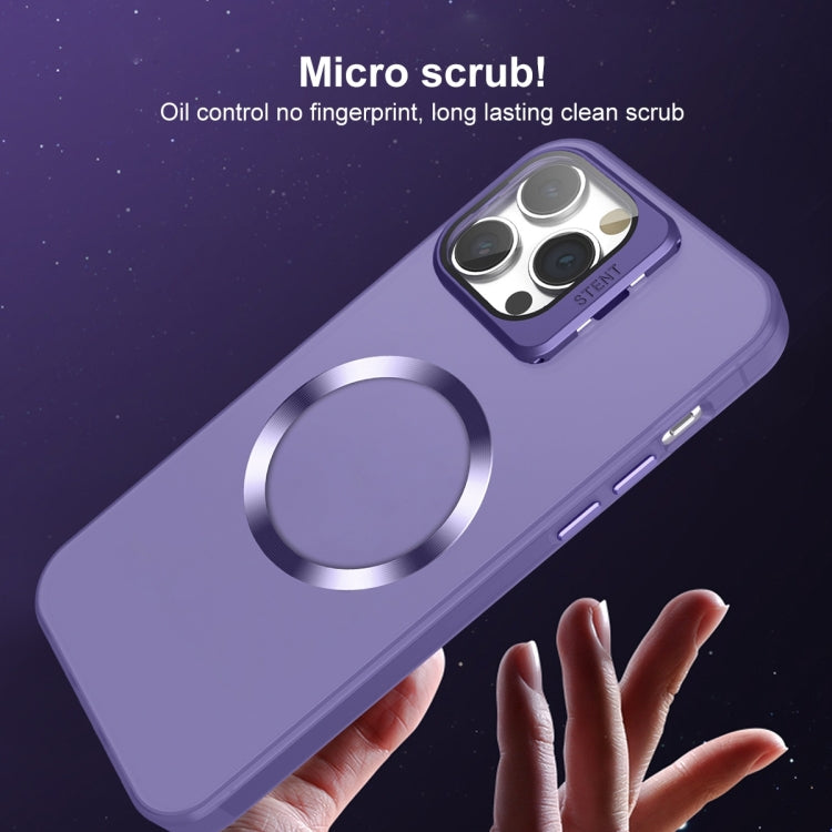 For iPhone 15 Pro Max Skin Feel CD Texture MagSafe Lens Holder Phone Case(Dark Purple) - iPhone 15 Pro Max Cases by buy2fix | Online Shopping UK | buy2fix