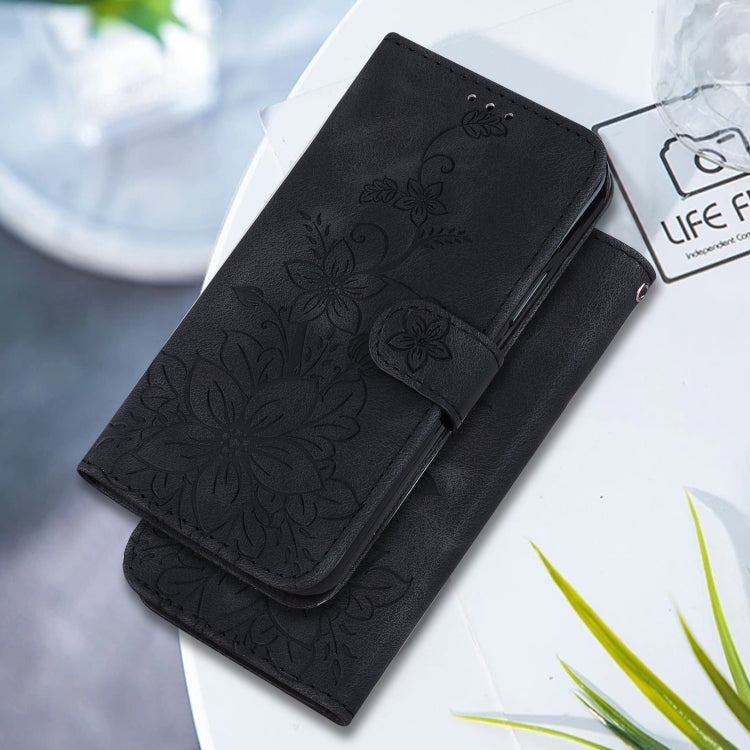 For Google Pixel 9 Lily Embossed Leather Phone Case(Black) - Google Cases by buy2fix | Online Shopping UK | buy2fix