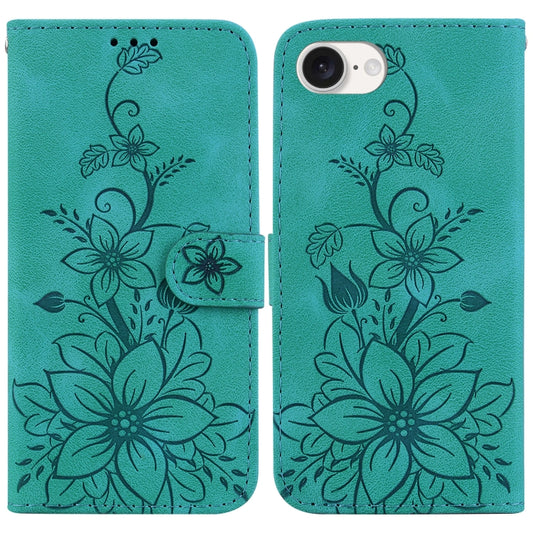 For iPhone SE 2024 Lily Embossed Leather Phone Case(Green) - More iPhone Cases by buy2fix | Online Shopping UK | buy2fix