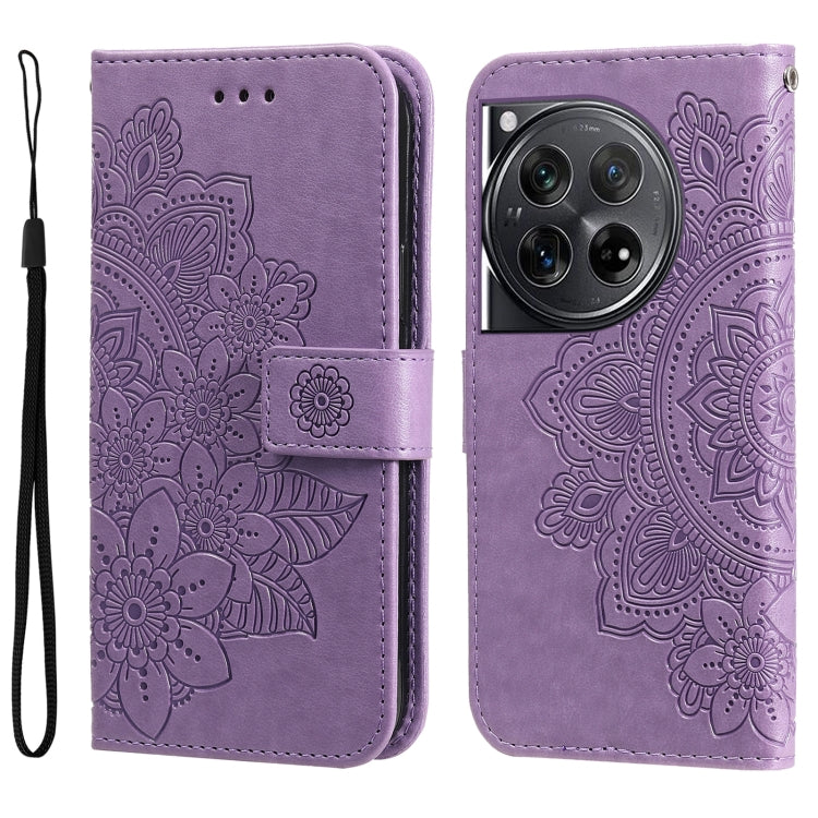 For OnePlus 12 Seven-petal Flowers Embossing Leather Phone Case(Light Purple) - OnePlus Cases by buy2fix | Online Shopping UK | buy2fix