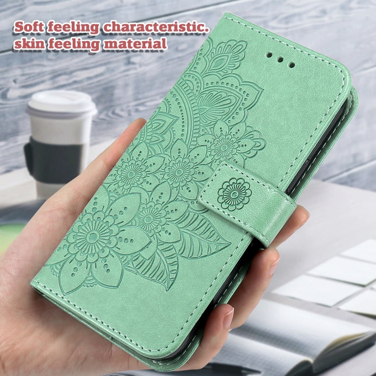 For OnePlus 12 Seven-petal Flowers Embossing Leather Phone Case(Green) - OnePlus Cases by buy2fix | Online Shopping UK | buy2fix