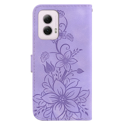 For Motorola Moto G Power 5G 2024 Lily Embossed Leather Phone Case(Purple) - Motorola Cases by buy2fix | Online Shopping UK | buy2fix