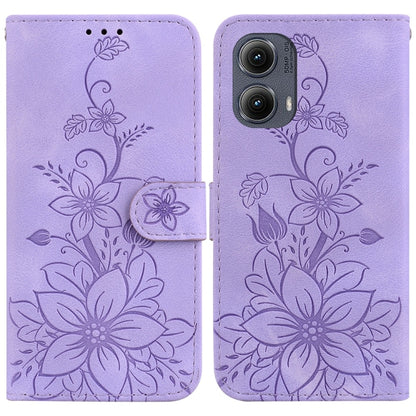 For Motorola Edge 2024 Lily Embossed Leather Phone Case(Purple) - Motorola Cases by buy2fix | Online Shopping UK | buy2fix