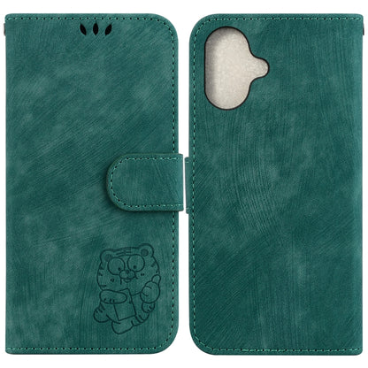 For iPhone 16 Little Tiger Embossed Leather Phone Case(Green) - iPhone 16 Cases by buy2fix | Online Shopping UK | buy2fix